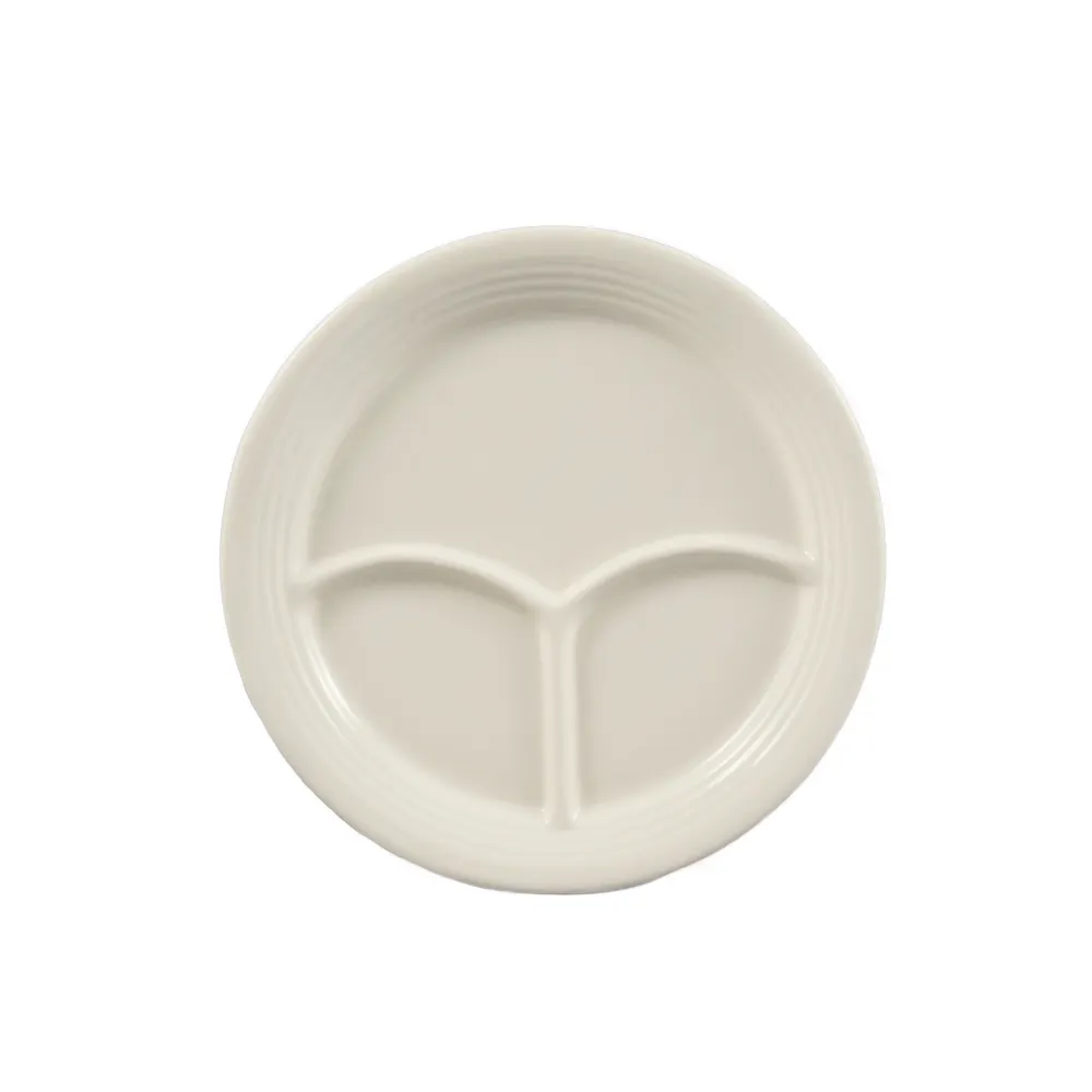 CAC China CMP-9 - 9-1/2" Divided Plate, 3 Compartments, 3/4" H, Ceramic, White - Dozen