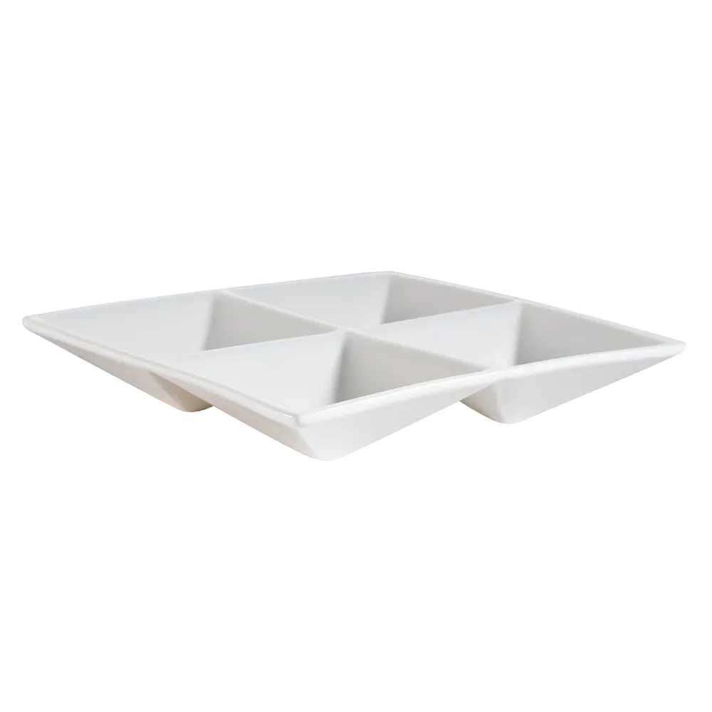CAC China CMP-A7 6-1/2" L x 6-1/2" W x 1-1/4" H Bone White Porcelain 4-Compartment Bowl - Dozen