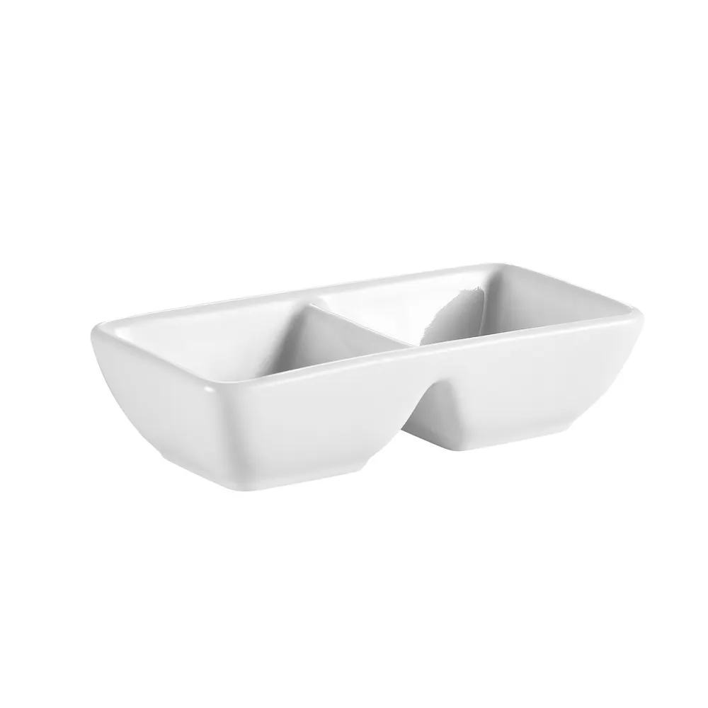 CAC China CN-2T10 - 2-Compartment White Dinner Plate, 10 Oz, 10"L x 4"W x 1-5/8"H, 1 Dozen