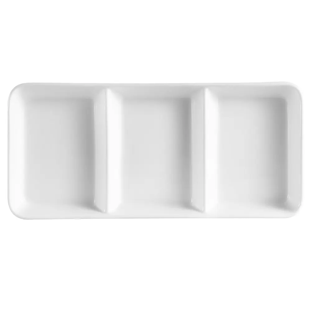 CAC China CN-3T13 - White Porcelain 3‑Compartment Plate, 12½" x 5½" x 1⅛" 6 oz, Dishwasher - Dozen