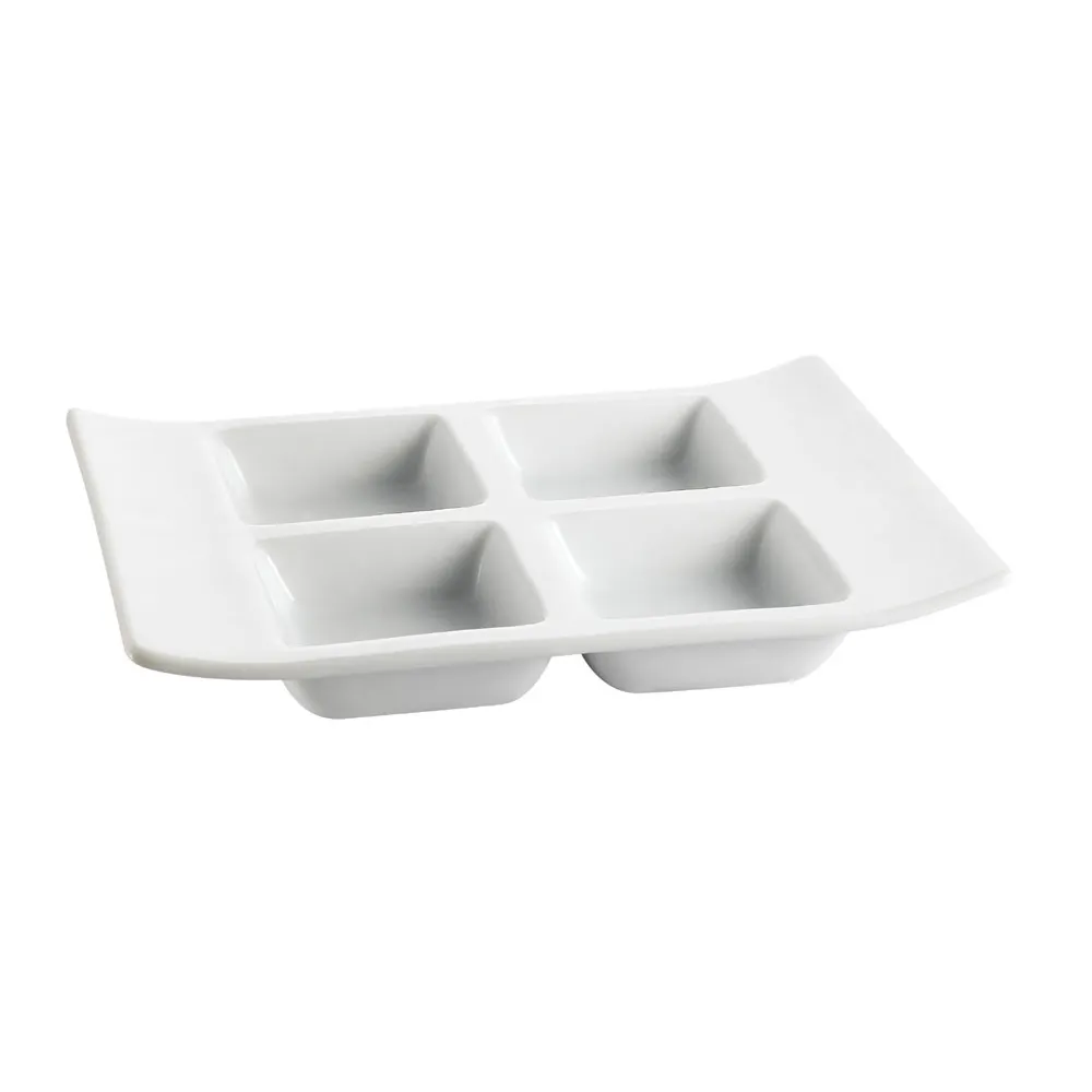 CAC China CN-4T8 - 4-Compartment Side Dish Plate, 1 oz. each, 8"L x 6"W x 1-1/8"H, White - Dozen