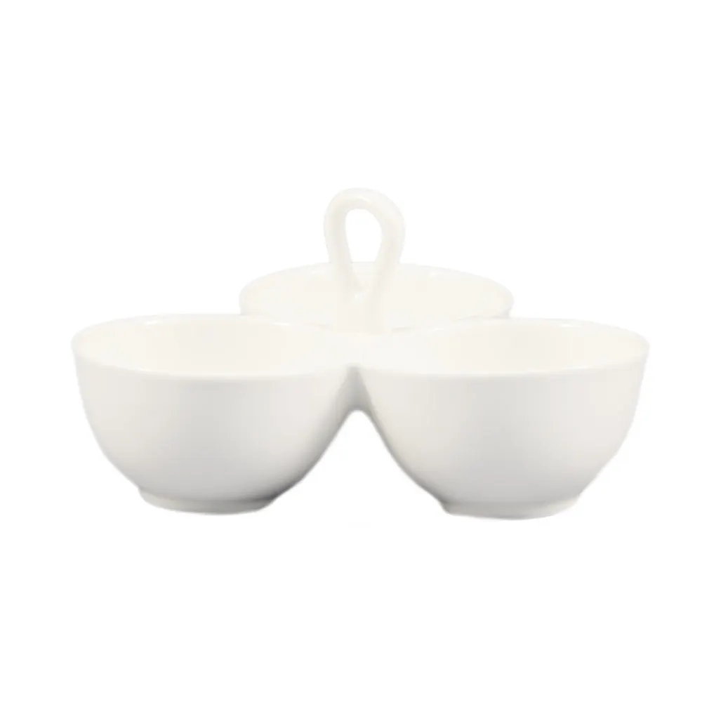 CAC China COL-40 Leaf 3-Compartment Bowl 8" L x 8" W x 4-1/4" H 8 oz Porcelain Safe Handle - Dozen