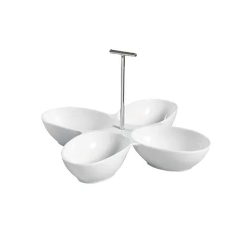 CACChina COL-44 Porcelain Bowl 4‑Comp 8½ Oz Each 13½"L×13½"W×7½"H White Dishwasher Safe - Dozen