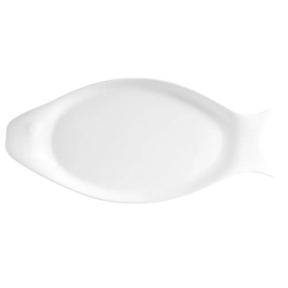 CAC China COL-F61 - 15" L x 6-7/8" W x 7/8" H Fish Platter, White, Microwave Safe - Dozen