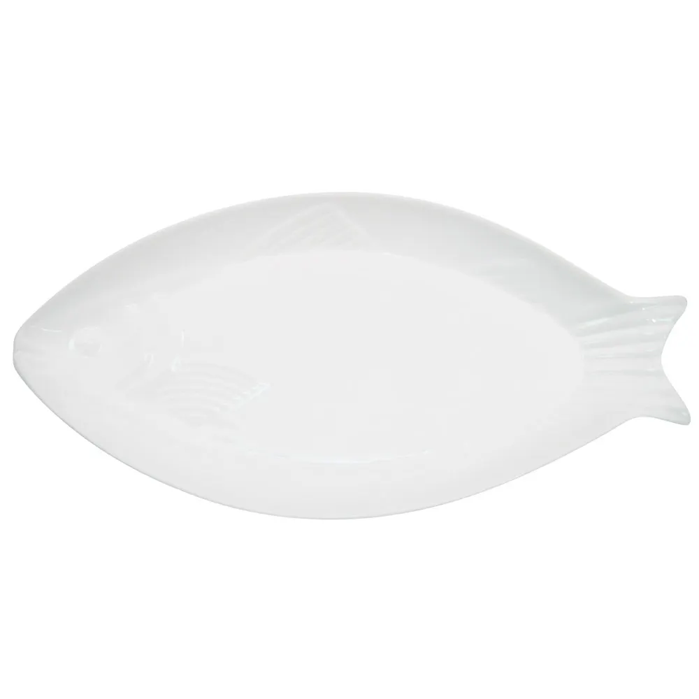 CAC China COL-F81 Fish Platter, 26 Oz., 18" L x 8-1/2" W x 1-5/8" H, Oval Porcelain, Super White
