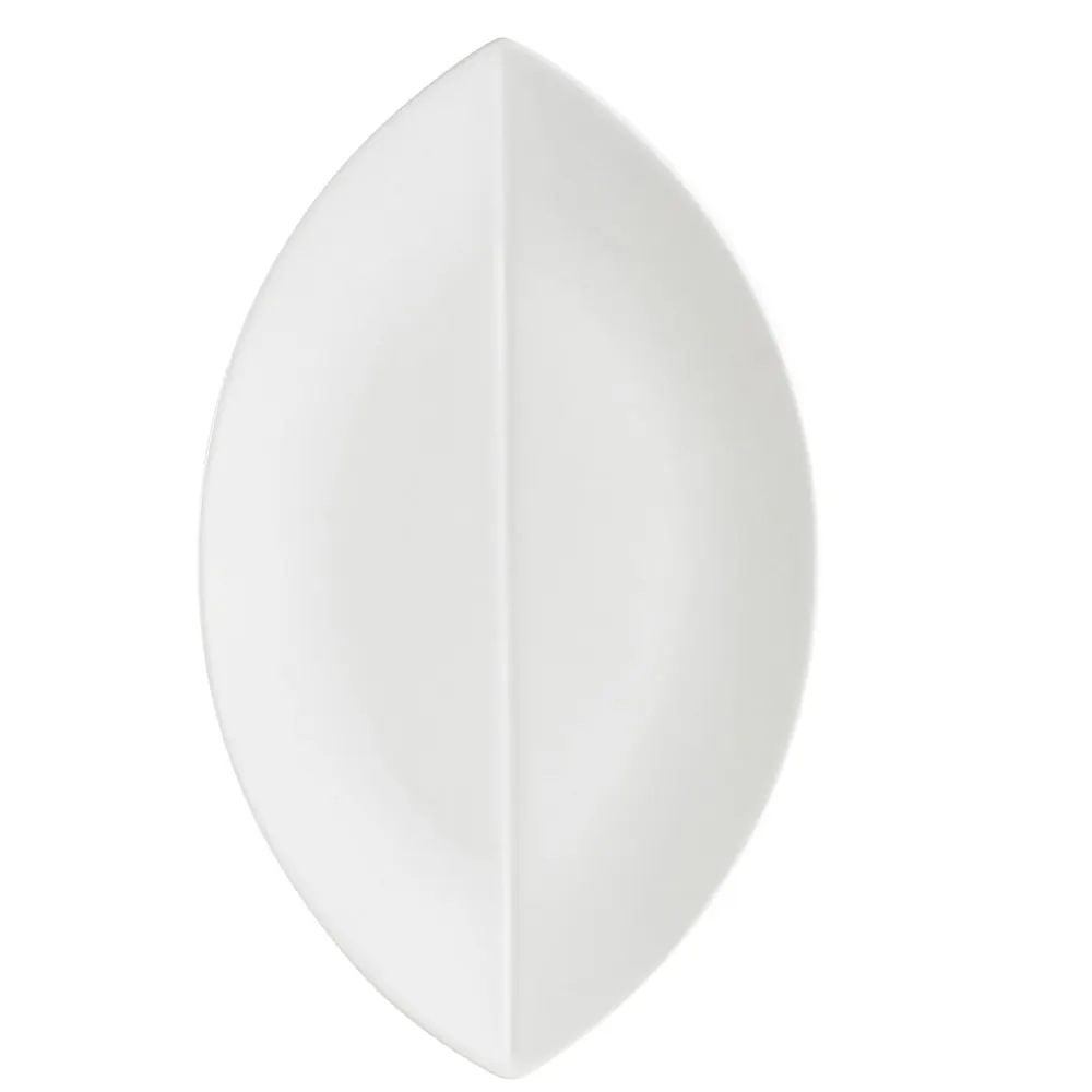 CACChina COL-V61 Flat Leaf Platter, 16" L x 9-1/2" W x 3/4" H, White Porcelain, Flat Edge - Dozen