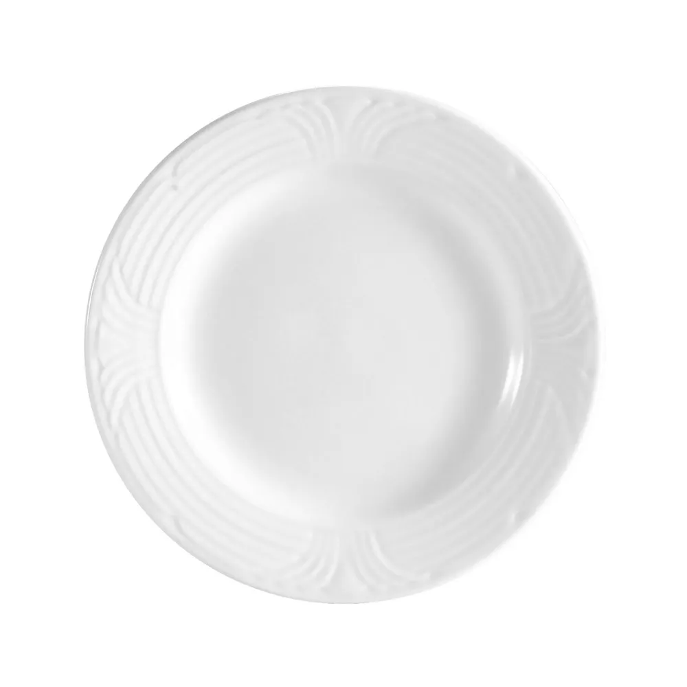 CAC China CRO-20 Corona Plate, 11-1/4" Dia x 1-1/4" H, Round Embossed Rim, White Porcelain - Dozen