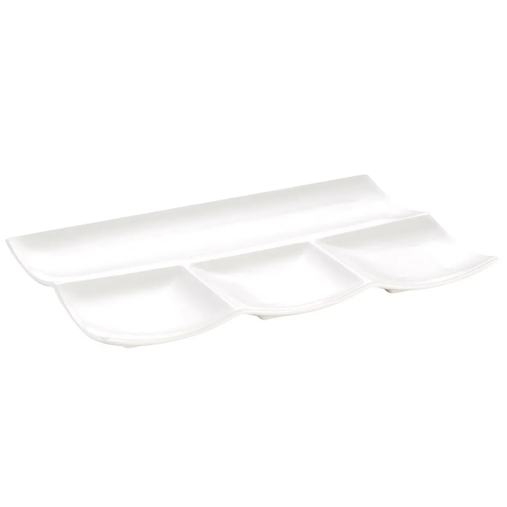 CAC China F-12S Platter, 12"L x 8"W x 1"H Porcelain, Bone White, 4 Comp, Safe - Dozen