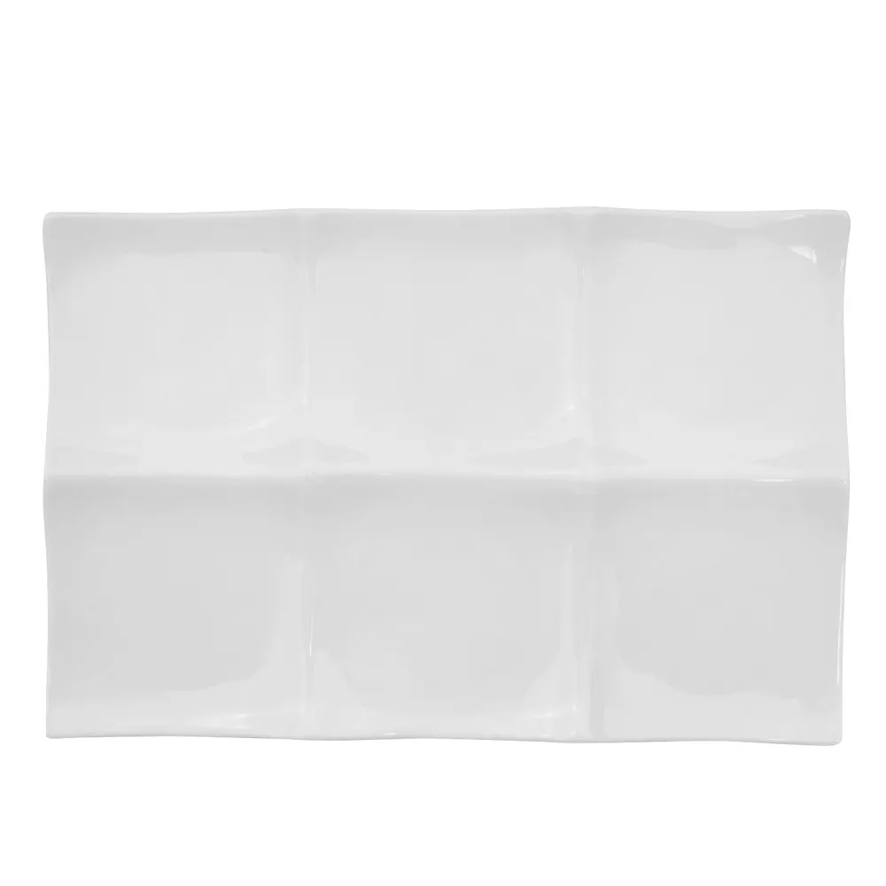 CAC China F-6S 6-Compartment Porcelain White Platter, 11-1/2"L x 7-1/2"W x 3/4"H, Rectangular-1 Dozen