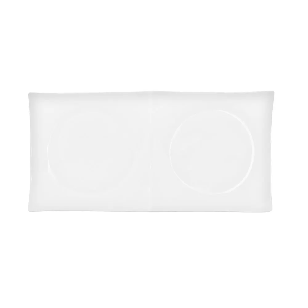 CACChina F-P2 Fortune Platter – 11-1/2" L × 5" W × 3/4" H, 2 Compartment Porcelain White – 1 Dozen