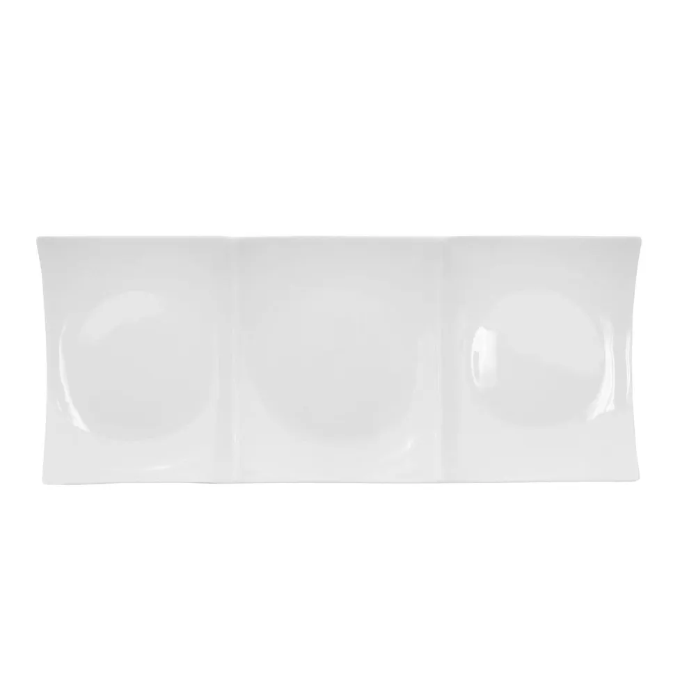 CAC China F-P3 Divided Platter, 11-1/2"L x 5-1/2"W x 1"H, 3 Compartment Porcelain White - Dozen