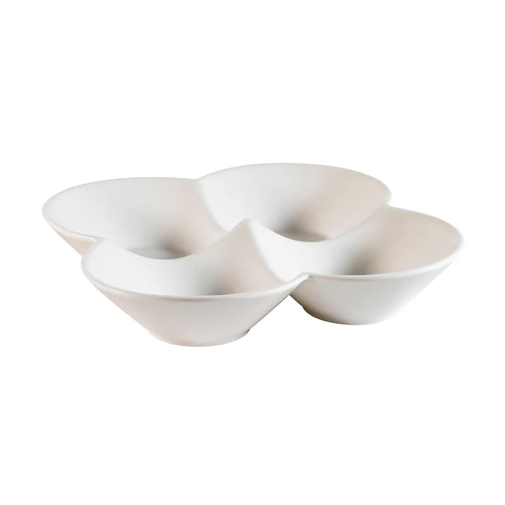 CAC China FWD-6 Flower Dish, 6"L x 6"W x 1-1/4"H, 4 Compartment, Bone White Porcelain - Dozen