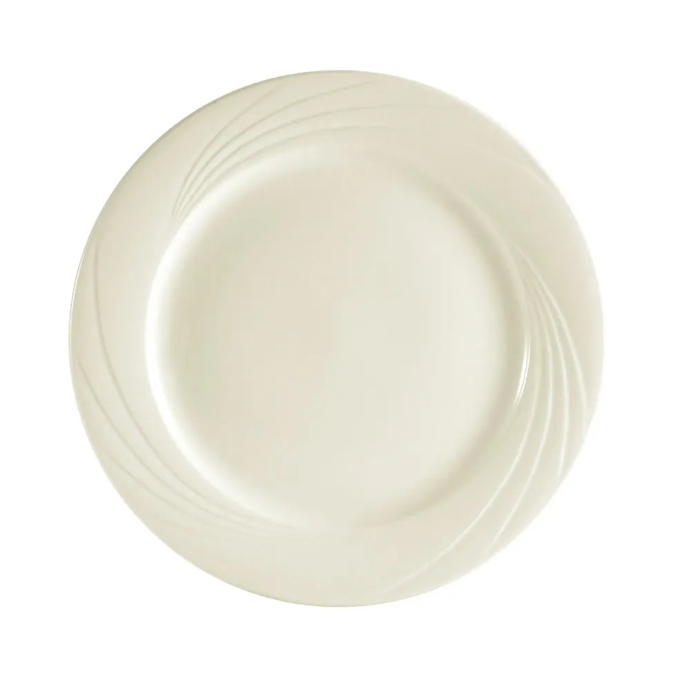 CACChina GAD-16 Plate, 10-1/4" Dia x 1" H Round Embossed Rim Porcelain Bone White - Dozen