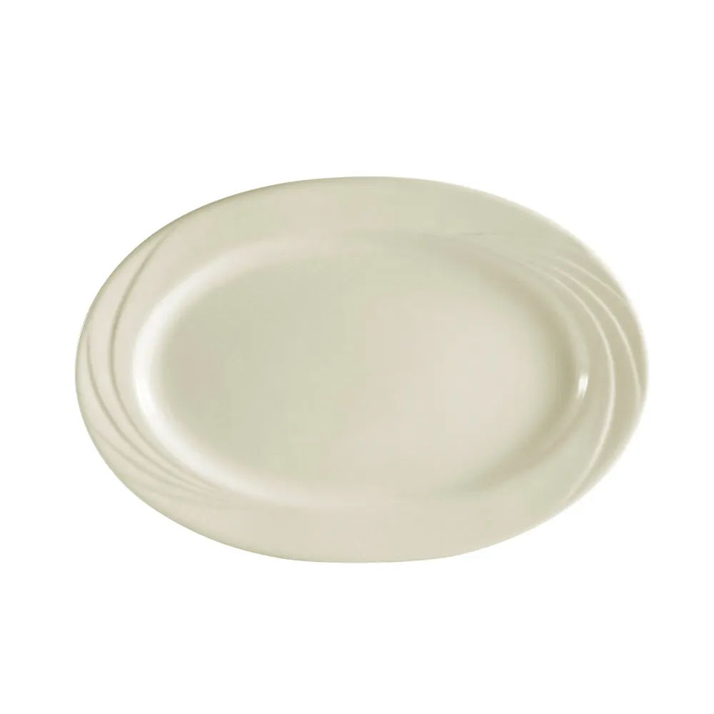 CAC China GAD-19 Oval Platter, 12-3/4" L x 8-5/8" W x 1-1/4" H, Bone White Porcelain, Rim - Dozen