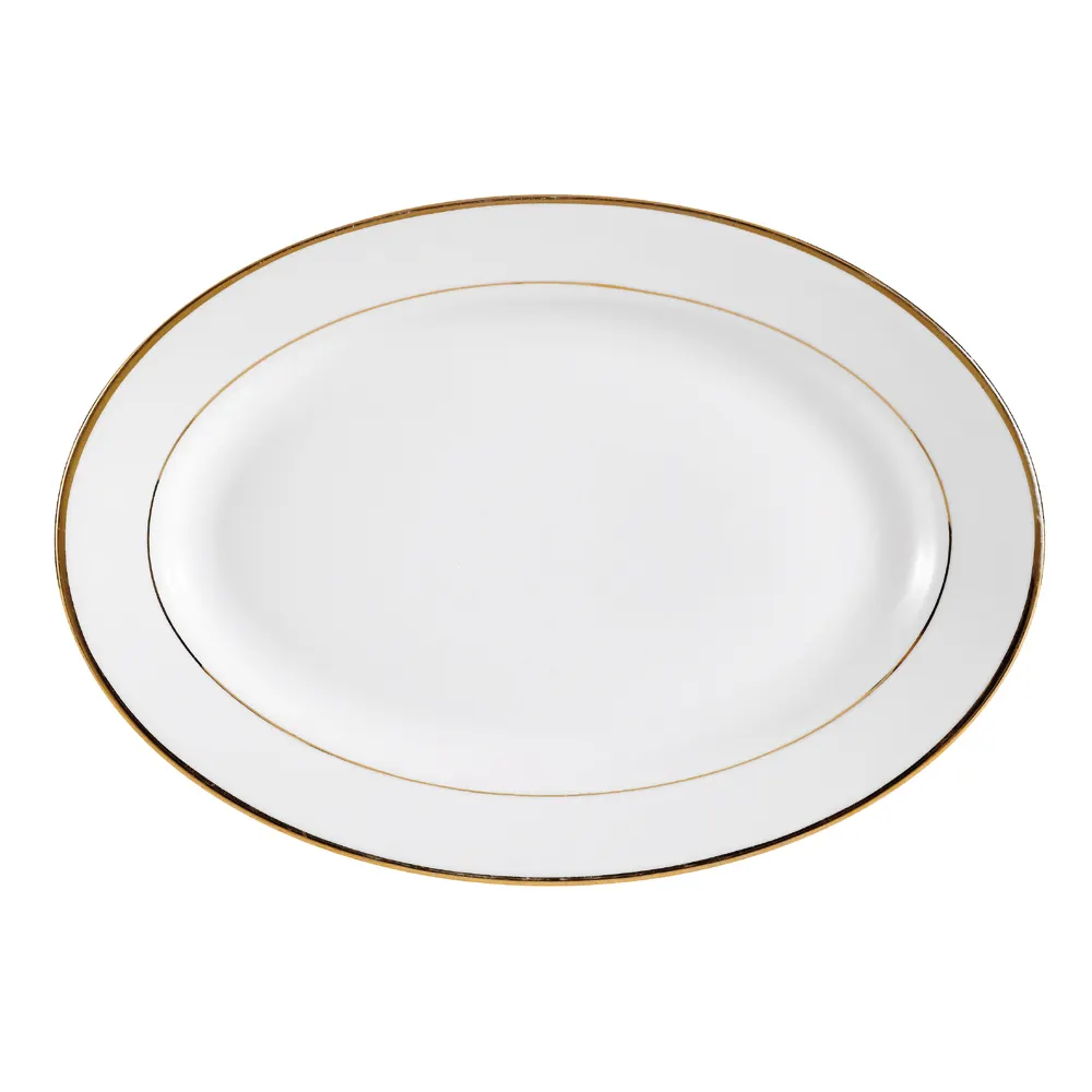 CACChina GRY-14 Platter, 14" x 9-7/8" x 1-1/2", Porcelain, Gold White, Dishwasher Safe - Dozen