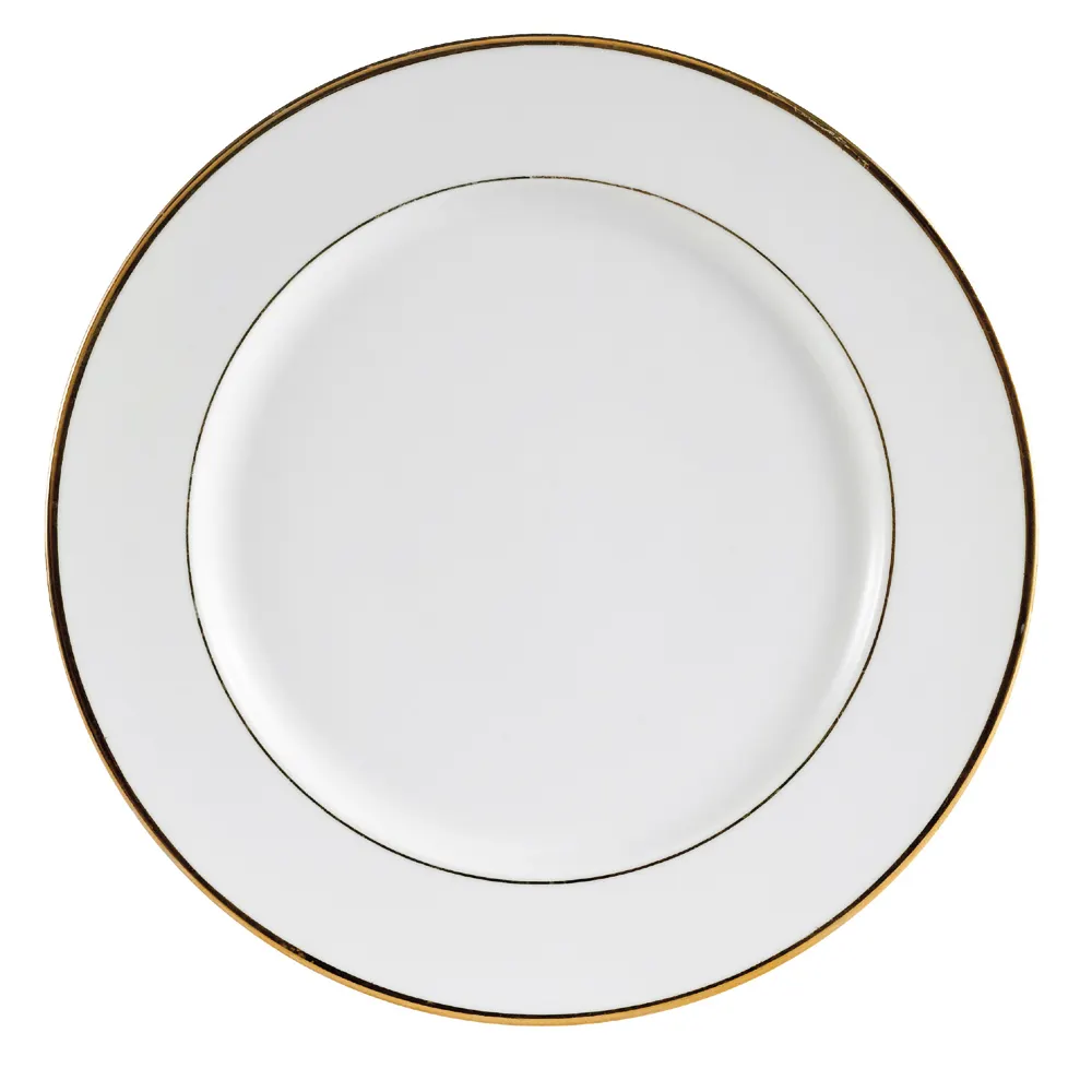CACChina GRY-16 Plate 10-1/2" Dia x 1" H Round Porcelain Gold Band White Dishwasher Safe - Dozen