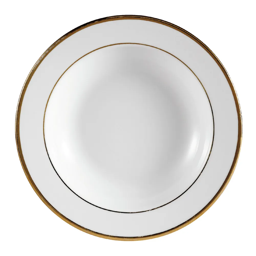 CACChina GRY-3 Golden Royal Soup Plate 9" Dia, 10 Oz, Porcelain, Gold Band/Super White - Dozen