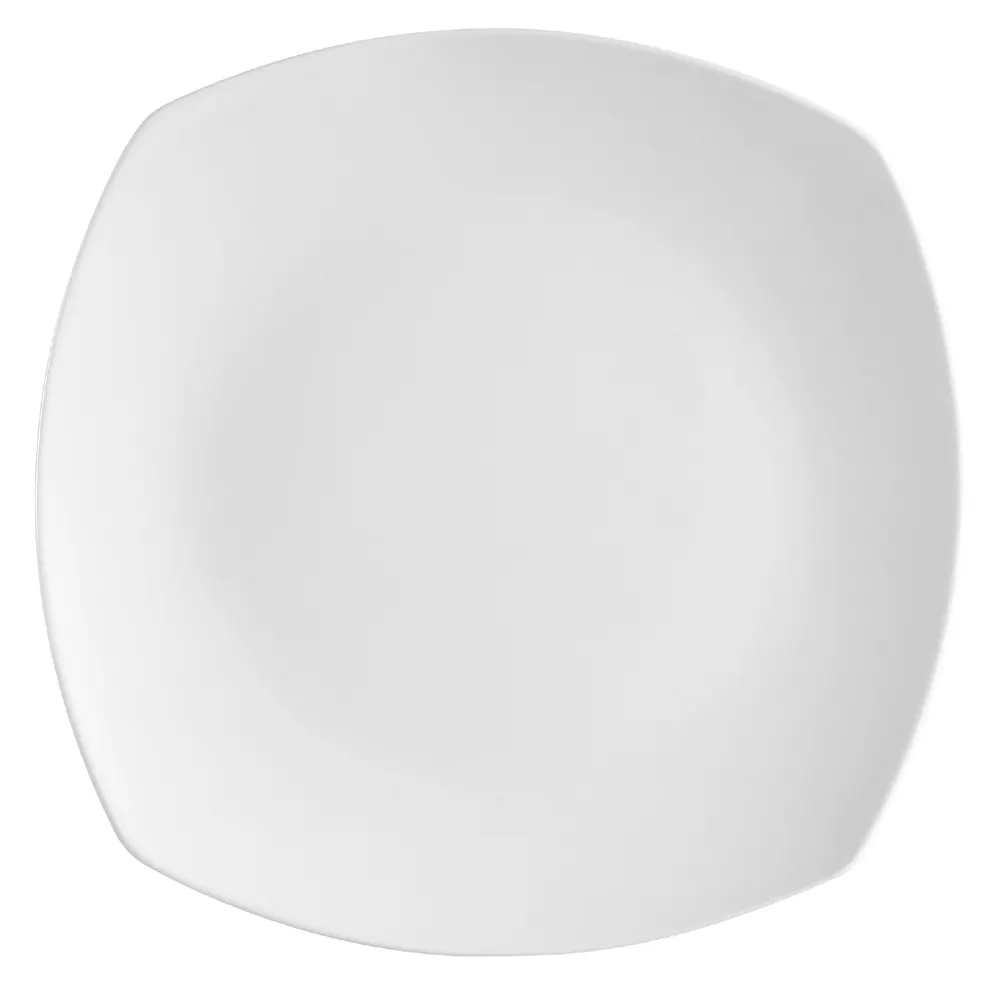 CAC China H-SQ16 Plate 10" L x 10" W x 1" H, Square Round Well, Porcelain, Super White - Dozen