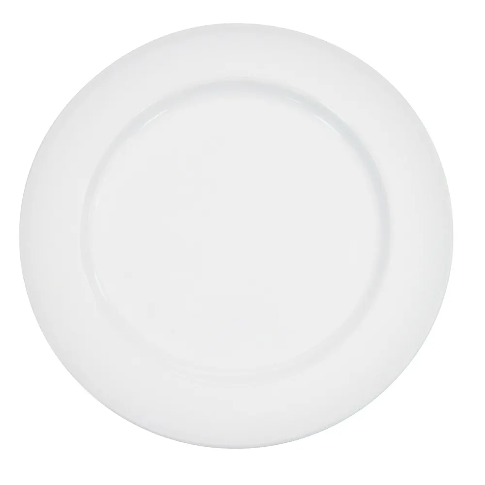 CACChina HMY-21 Harmony Plate, 12" Dia. x 1" H, Round Embossed Rim, Super White Porcelain - Dozen