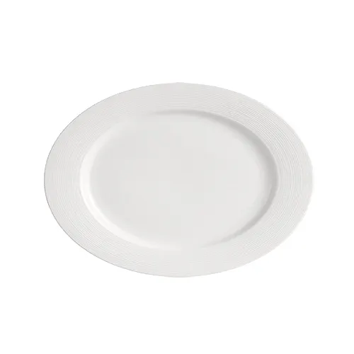 CAC China HMY-51 Platter, 15½" L x 10½" W x 1½" H Oval Embossed Rim Porcelain White - Dozen