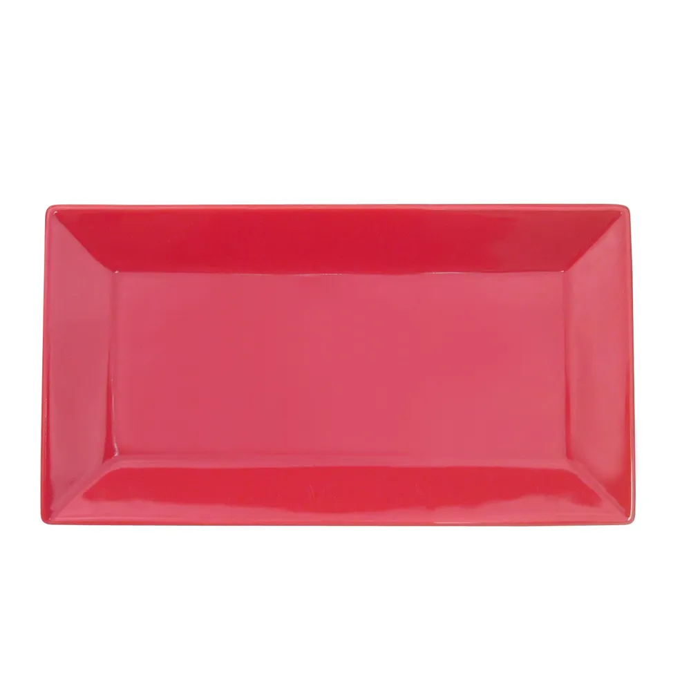 CAC China KC-14-R Red Rectangular Stoneware Platter, 13"L x 7-1/4"W x 1"H, Dishwasher Safe - Dozen