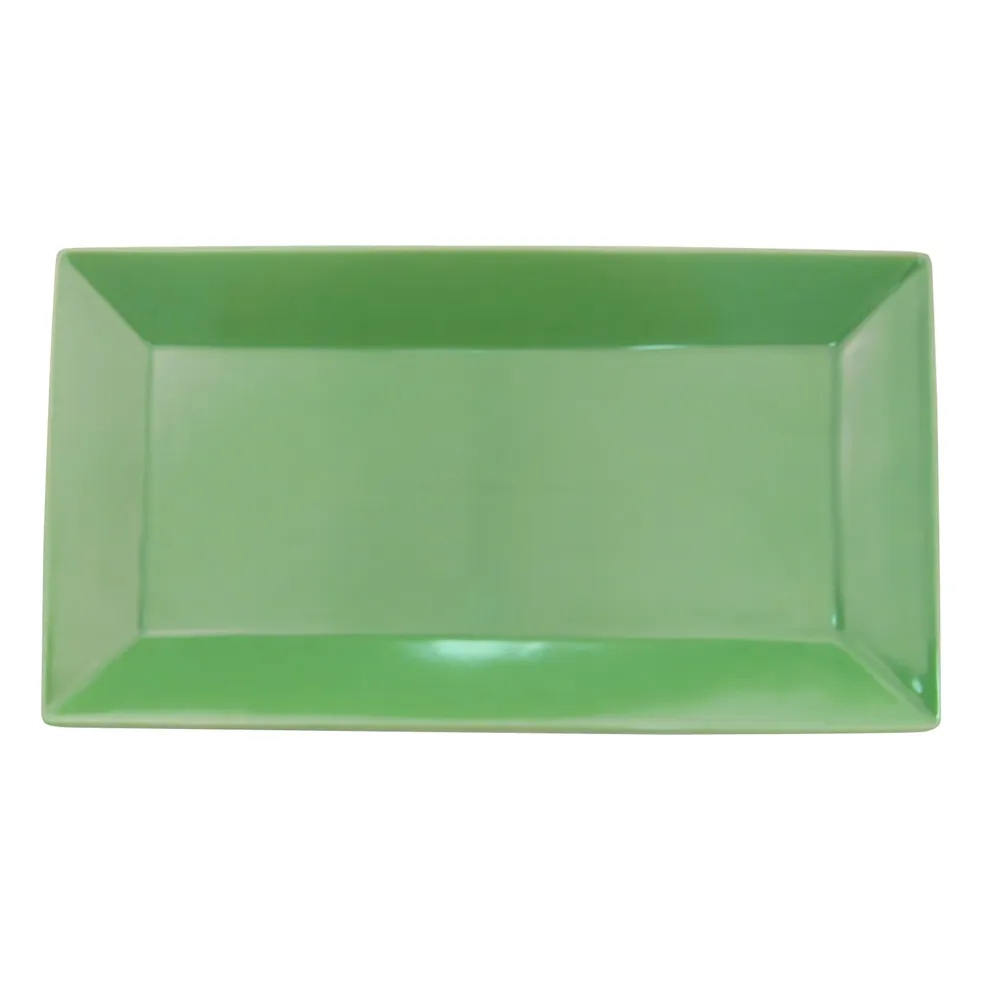 CAC China KC-51-G Green Platter, 14-1/2" L x 8-1/4" W x 1-1/4" H, Ceramic Stoneware - Dozen