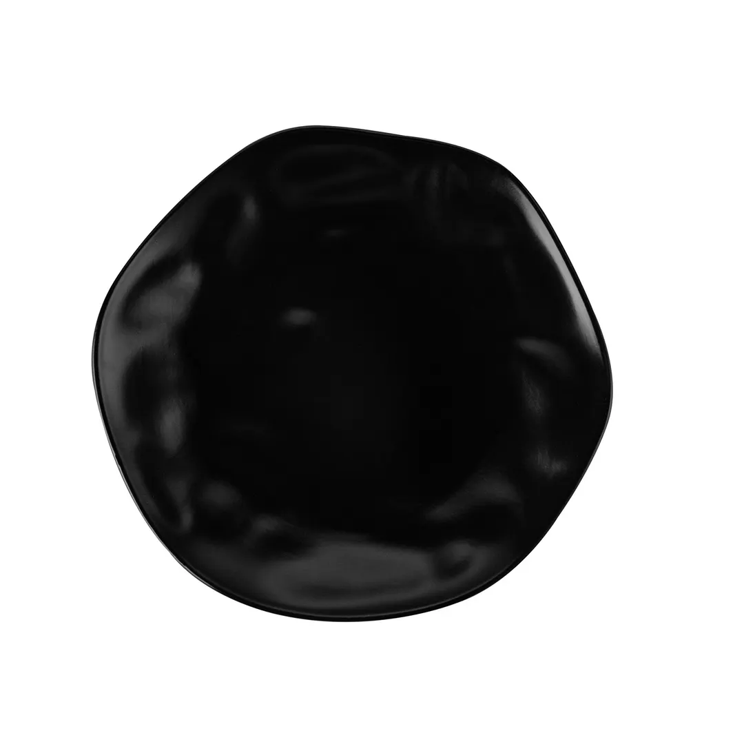 CAC China KCU-21-BLK Cancun Plate - 11-3/4"x12"x1-19/50" FreeForm Coupe Mat Black Porcelain - Dozen