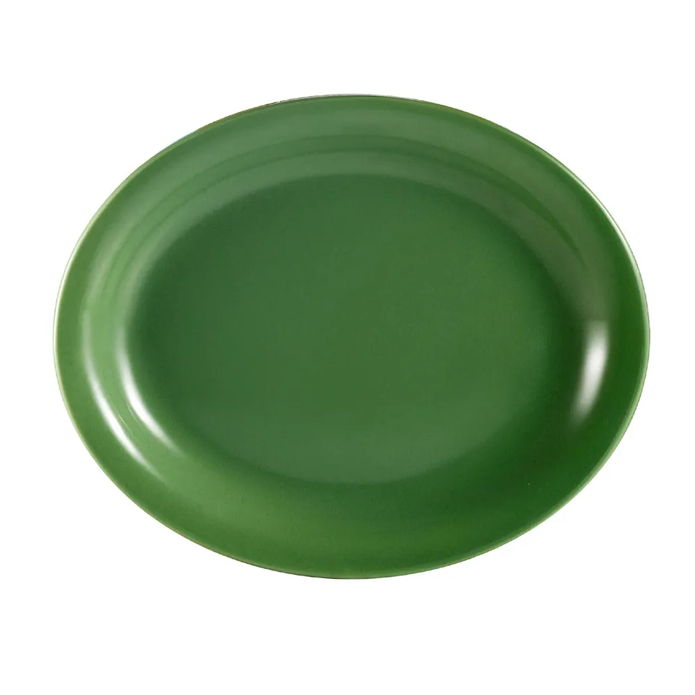 CAC China L-14NR-G Platter, 13-1/4" x 10-1/8" x 1-1/4", Green Stoneware, Dishwasher Safe - Dozen