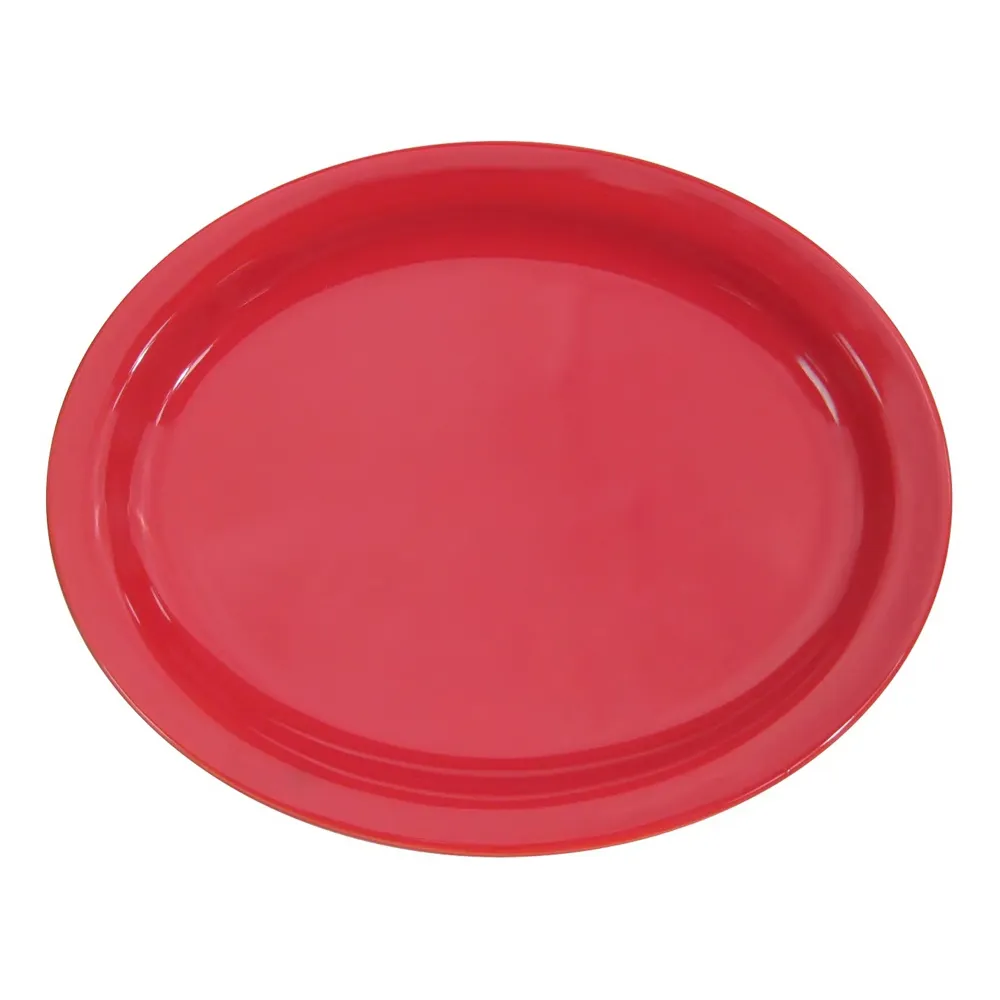 CAC China L-14NR-R Oval Platter, 13-1/4" x 10-1/8" x 1-1/4", Red Ceramic, Dishwasher Safe - Dozen