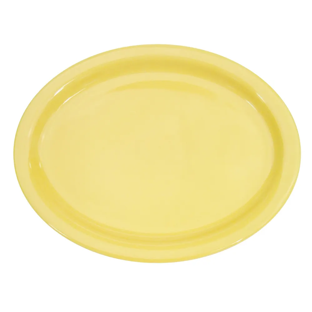 CAC China L-14NR-Y Platter, 13-1/4" x 10-1/8" x 1-1/4" Oval, Yellow Ceramic - Dozen