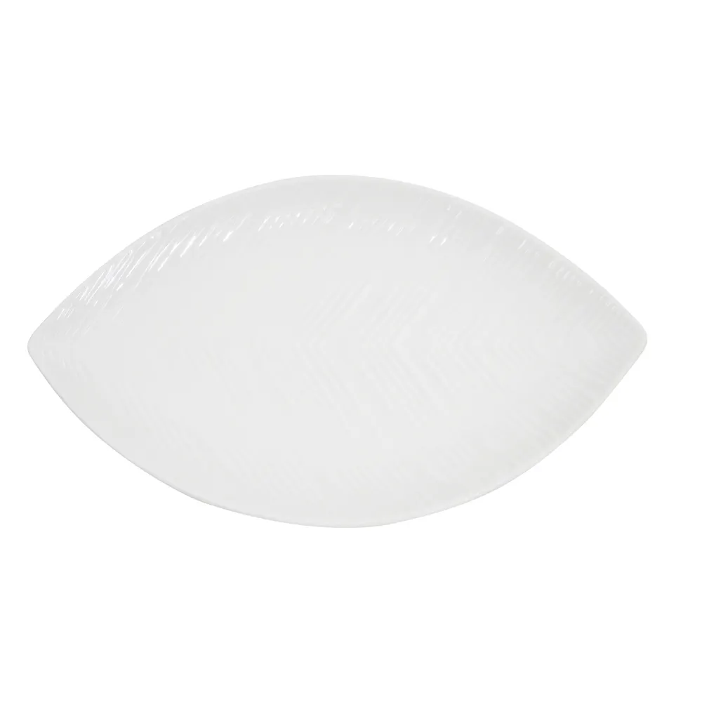 CACChina LFD-10 Dish 10" x 6" x 3/4" Leaf Shape Flat Edge Embossed Rim Bone White Porcelain - Dozen