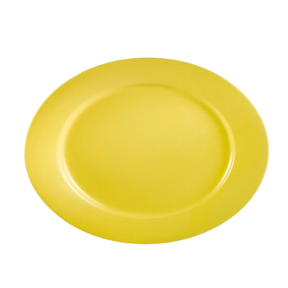 CAC China LV-13-Y Oval Platter, 11.5" L x 8.25" W x 1.25" H, Yellow Ceramic, Rolled Edge - Dozen