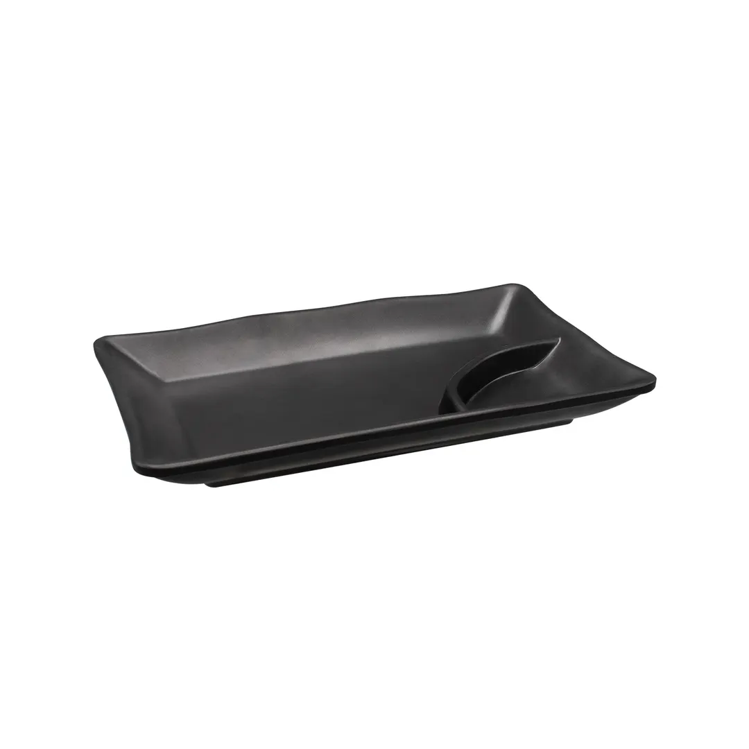CAC China ML77-RT8-MK Black 10oz China Platter 7-3/4"W x 4-1/2"D x 1"H Tri Compartment - Dozen