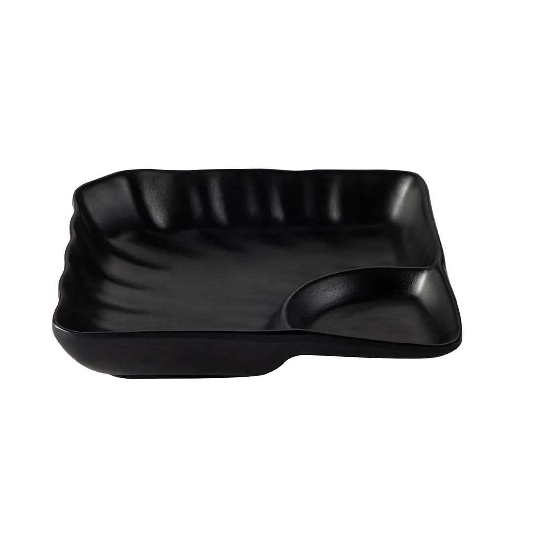 CAC China ML77-SQ7-MK - Square Matte Black China Plate, 7"x7"x1.5", Triangular Compartment - Dozen