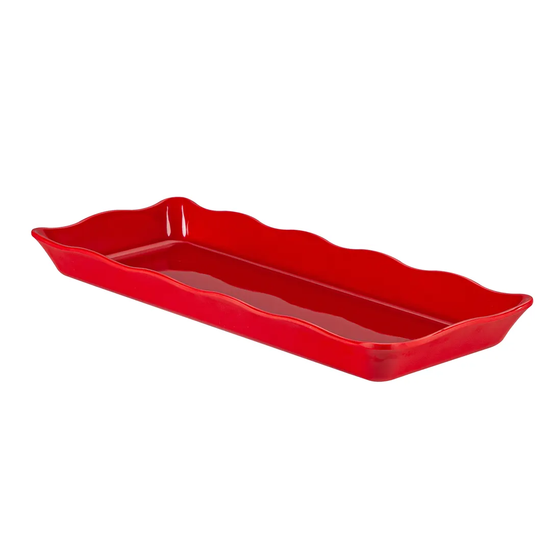 CAC China MLSC-RT151-R China Platter Rect. 14" W x 5-3/4" D x 1-1/2" H Scallop Edge Rim Red - Dozen