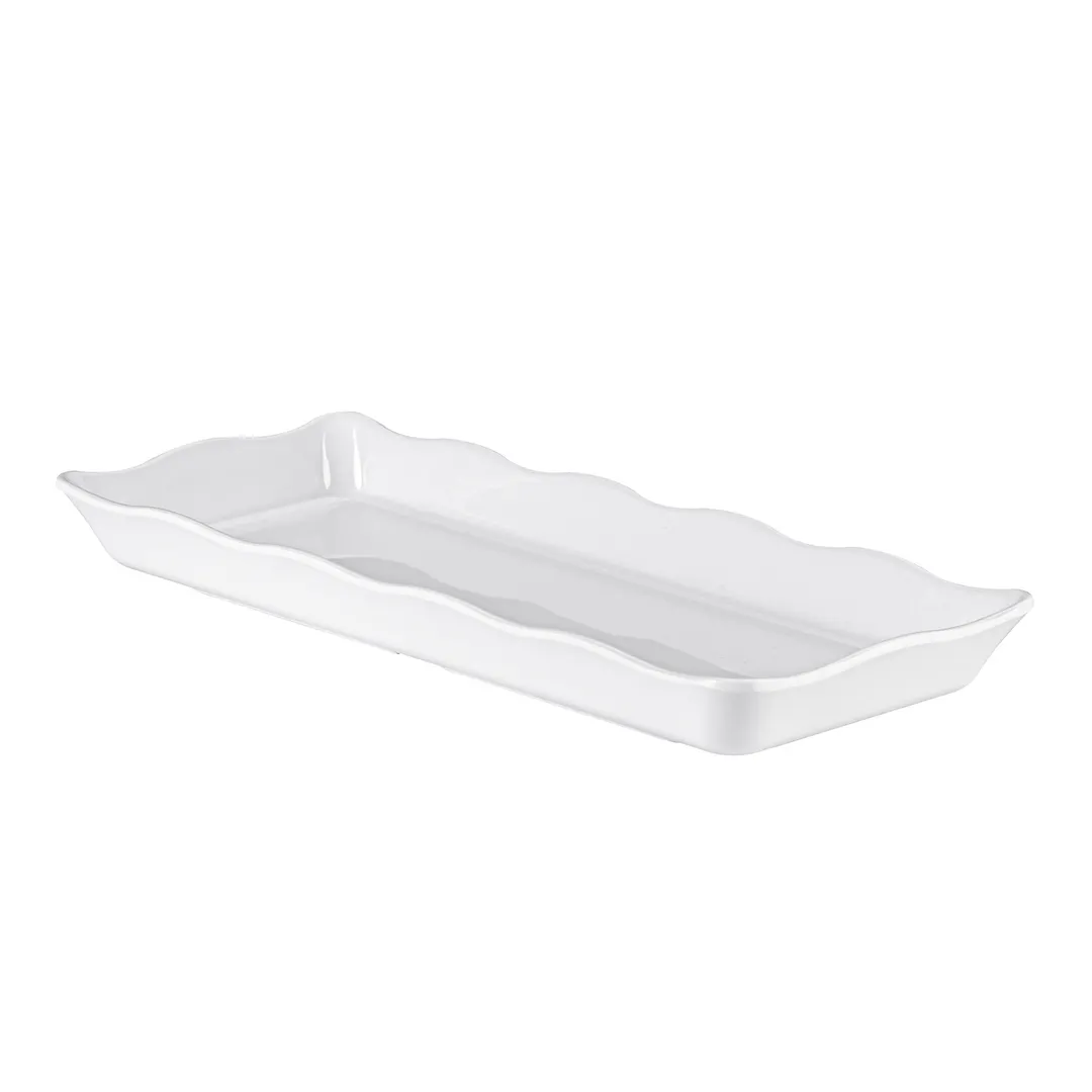 CAC China MLSC-RT151-W Rectangular China Platter, 14"W x 5-3/4"D x 1-1/2"H, Scallop, Rim - Dozen