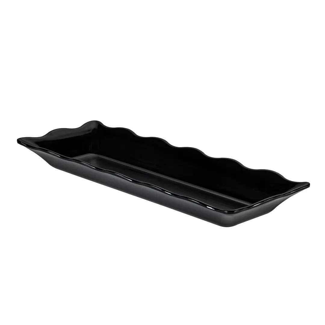 CAC China MLSC-RT281-K Black China Platter, 17-1/2" W x 6-3/4" D x 1-3/4" H, Scallop Edge - Dozen