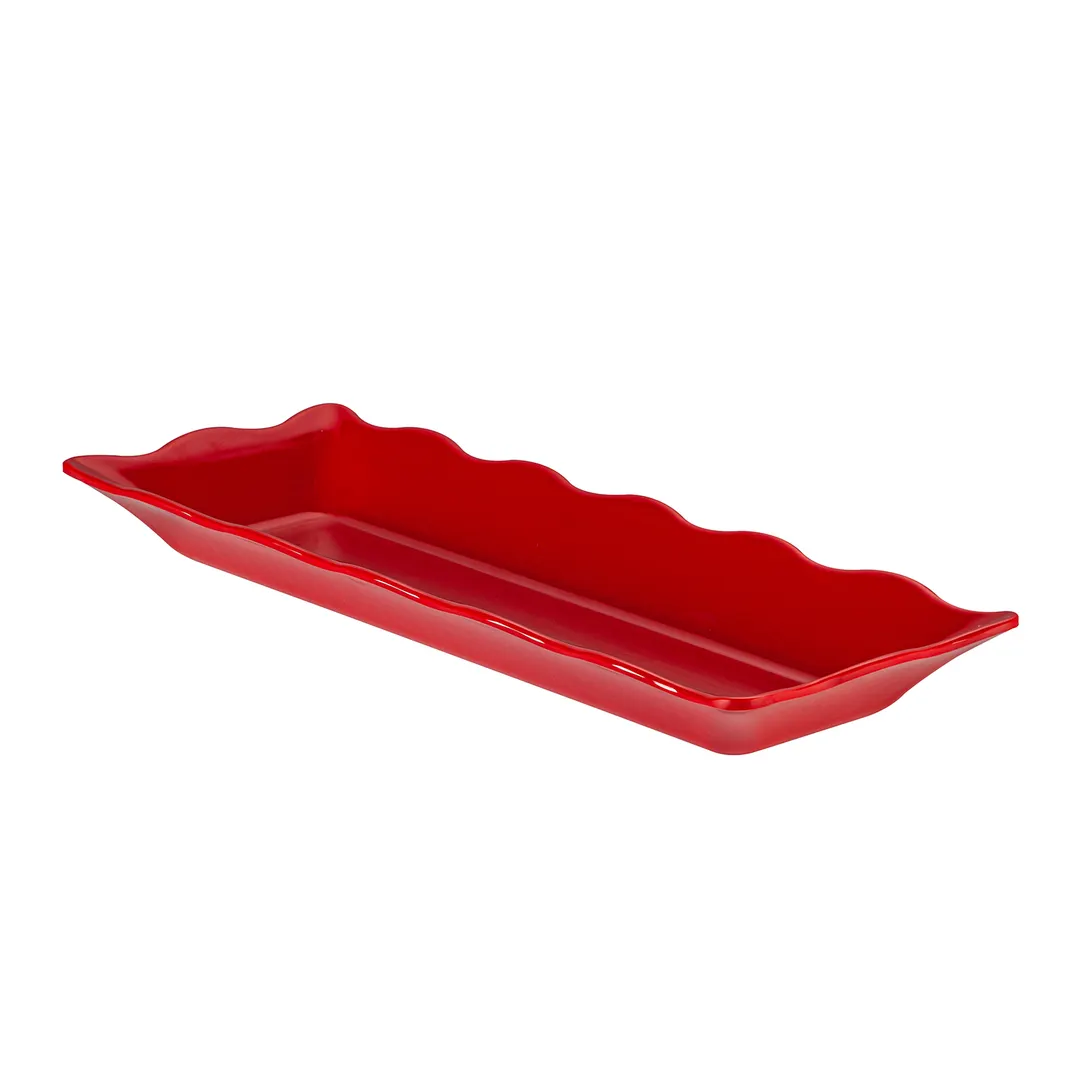 CAC China MLSC-RT281-R China Platter, Red, 17.5" W x 6.75" D x 1.75" H, Scallop Edge - Dozen