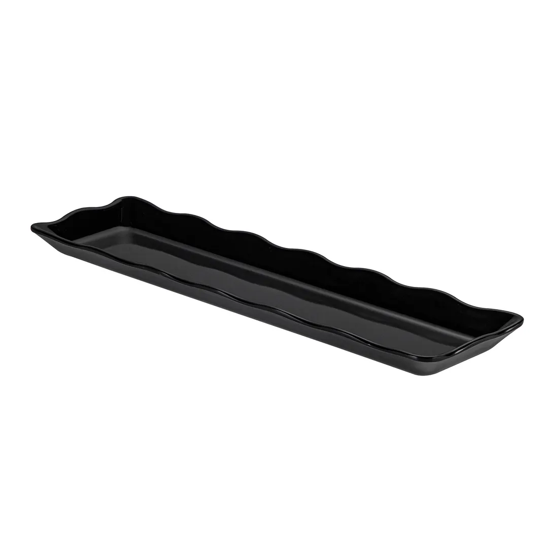 CAC China MLSC-RT91-K Platter, 19"W x 5-1/4"D x 1-1/4"H, Black China Scallop Edge Rim - Dozen