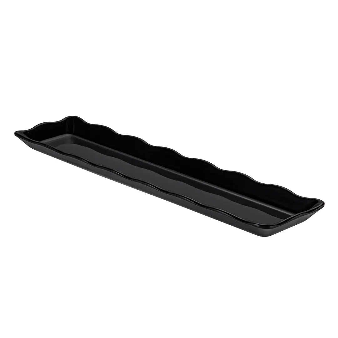 CAC China MLSC-RT92-K China Platter, 21" W x 5-1/4" D x 1-1/4" H, Black Scallop Edge, Rim - 1 Dozen
