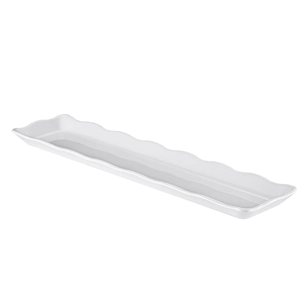 CAC China MLSC-RT92-W Rect Platter 21" W x 5-1/4" D x 1-1/4" H White China Scallop Rim - Dozen