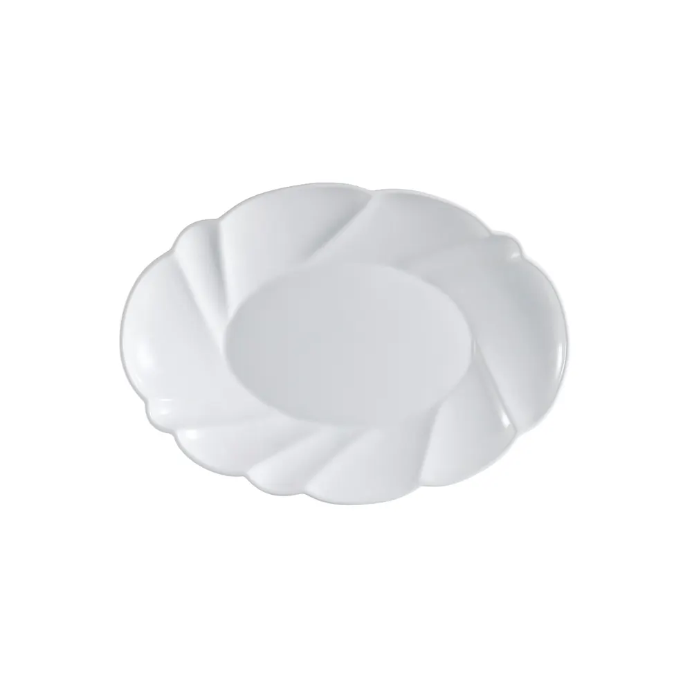CAC China MX-SC20 Oval Porcelain Platter 20"L x 14-1/2"W x 3"H, Super White, Scallop Edge
