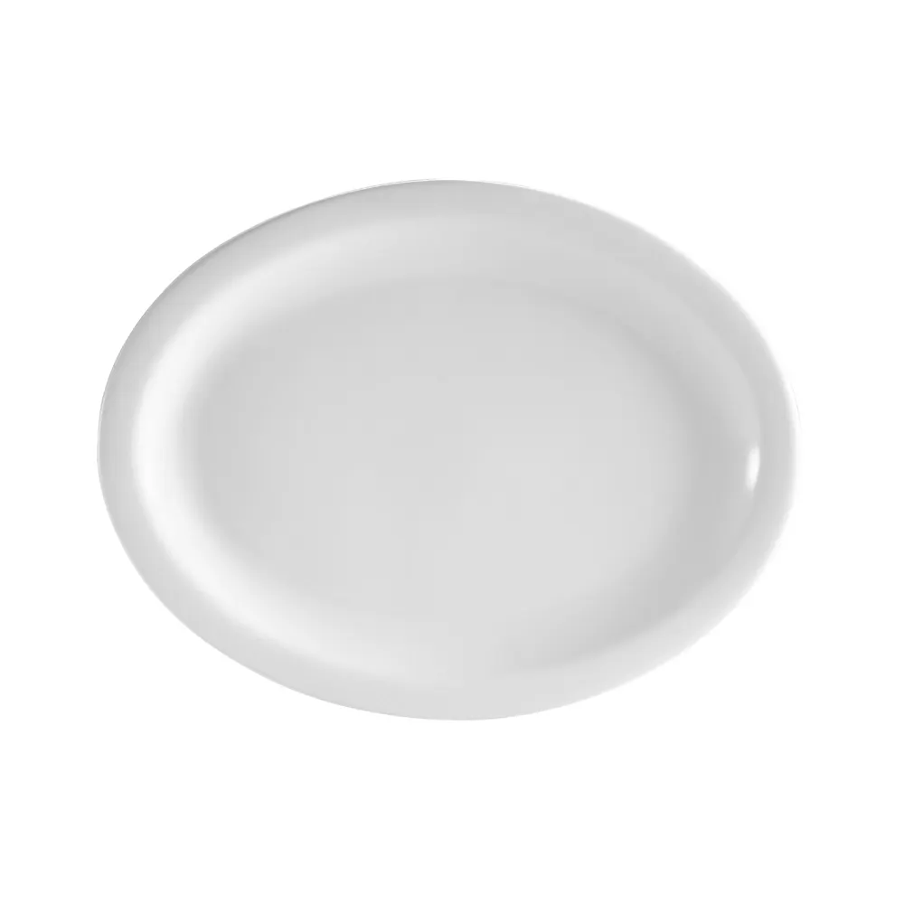 CAC China NCN-13 Platter, 11-1/2" L x 9-1/8" W x 1" H, Oval Narrow Rim, White Porcelain - Dozen