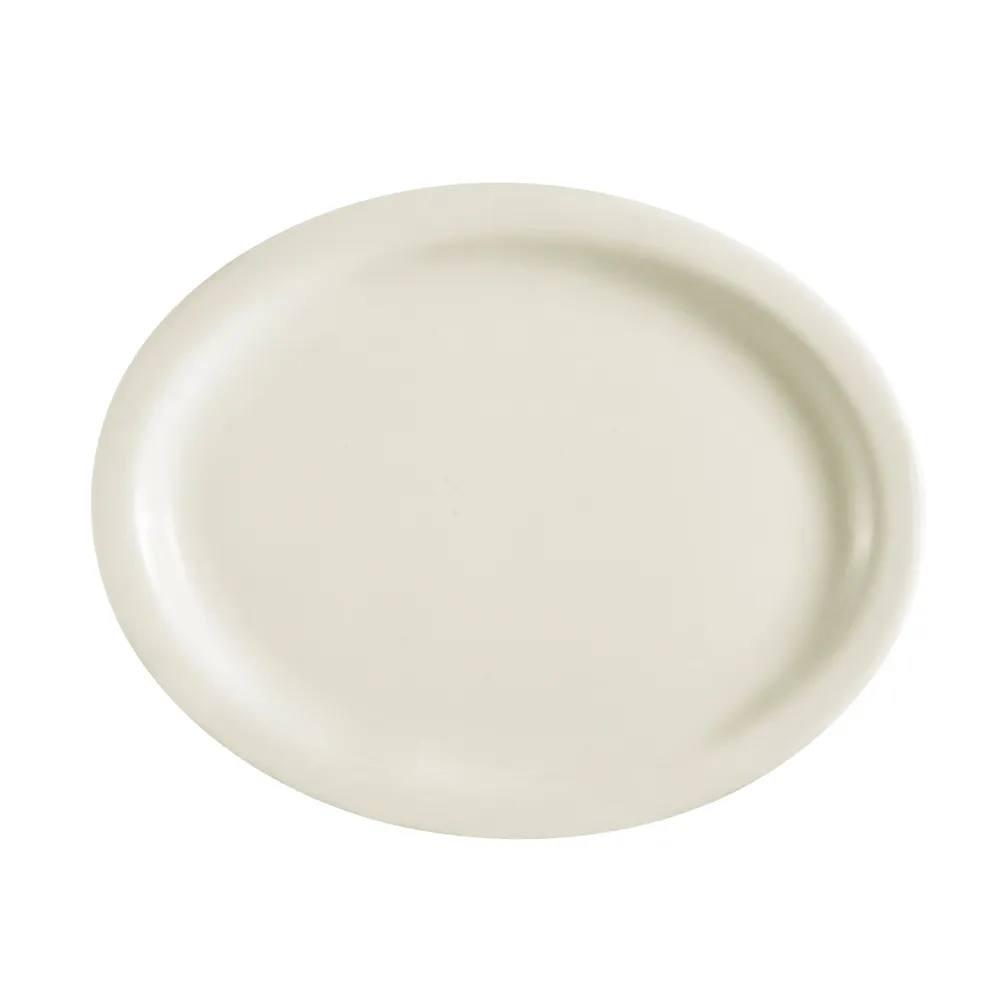 CACChina NRC-40 Oval Stoneware Platter 7-1/8"L x 5-3/4"W x 1/2"H Narrow Rim, White - Dozen