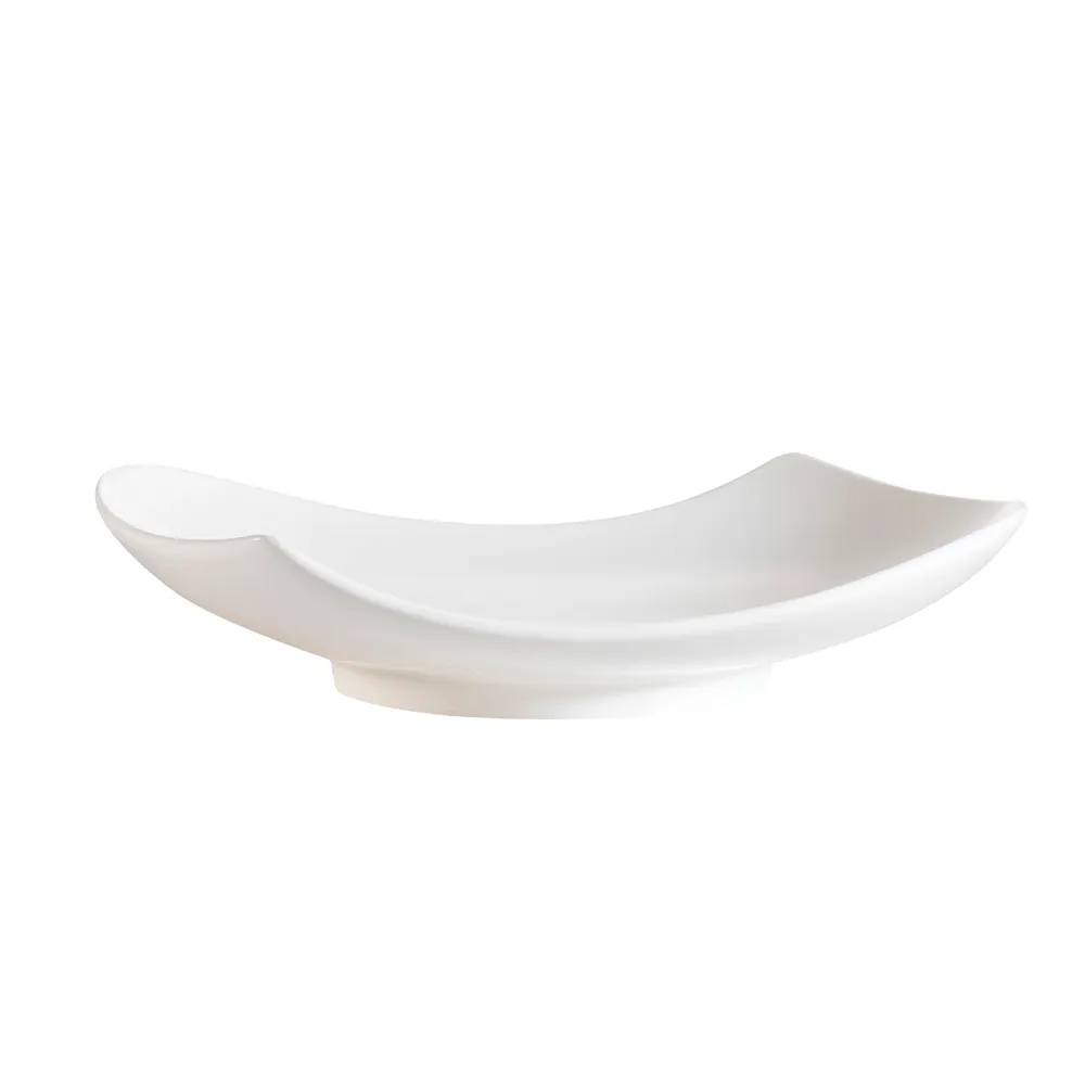 CAC China PCH-10 Plate, 10"L x 8"W x 2"H, Free-Form Porcelain Bone White, Dishwasher Safe - Dozen