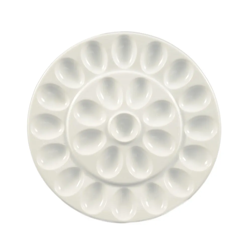 CAC China PEG-R21 - 13" Dia x 1" H Porcelain Egg Holder Plate White 24C Dishwasher Safe - Dozen