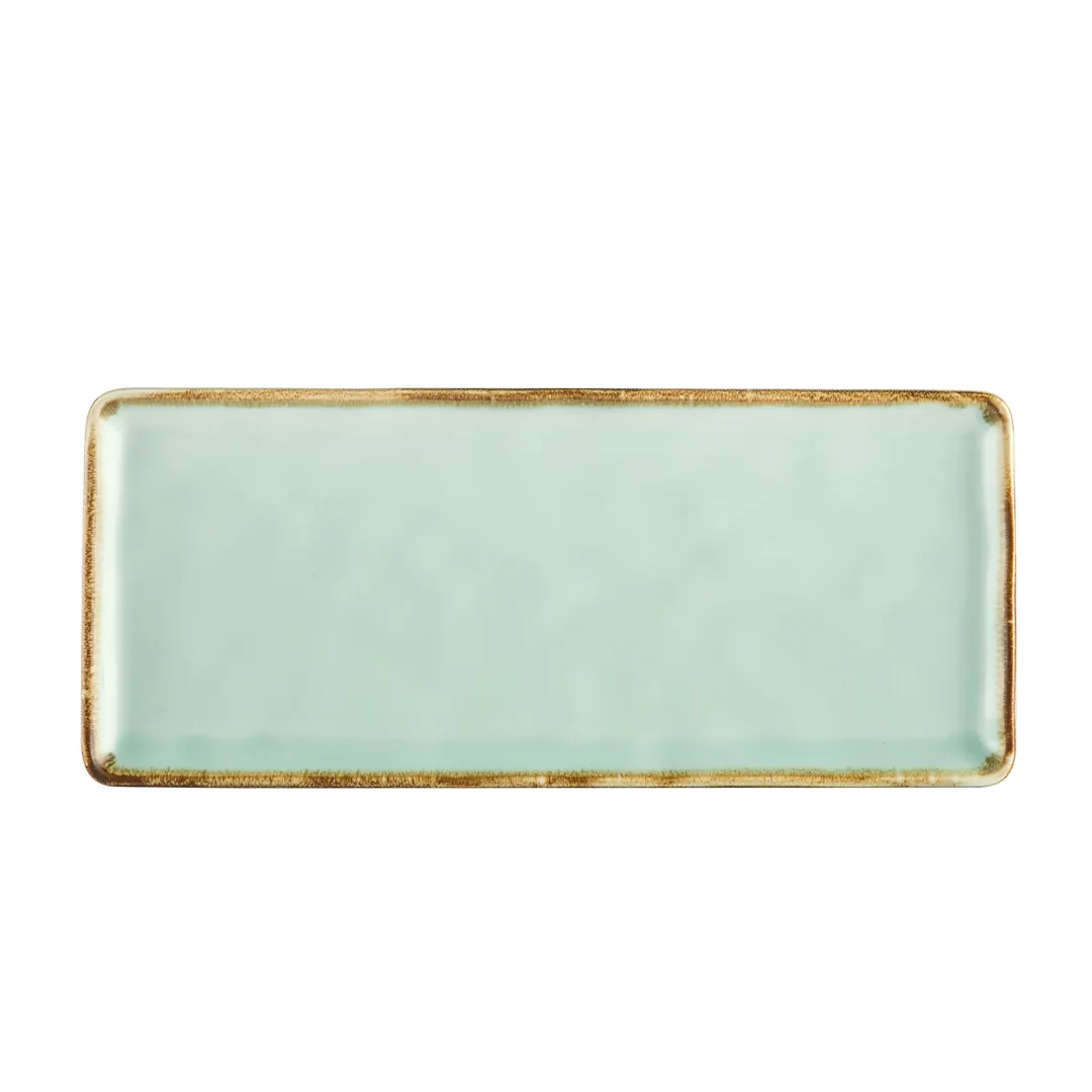 CAC China PMS-RT13-G Rectangular Porcelain Platter 12" x 5-1/8" x 1/2" Green Reactive Glaze - Dozen