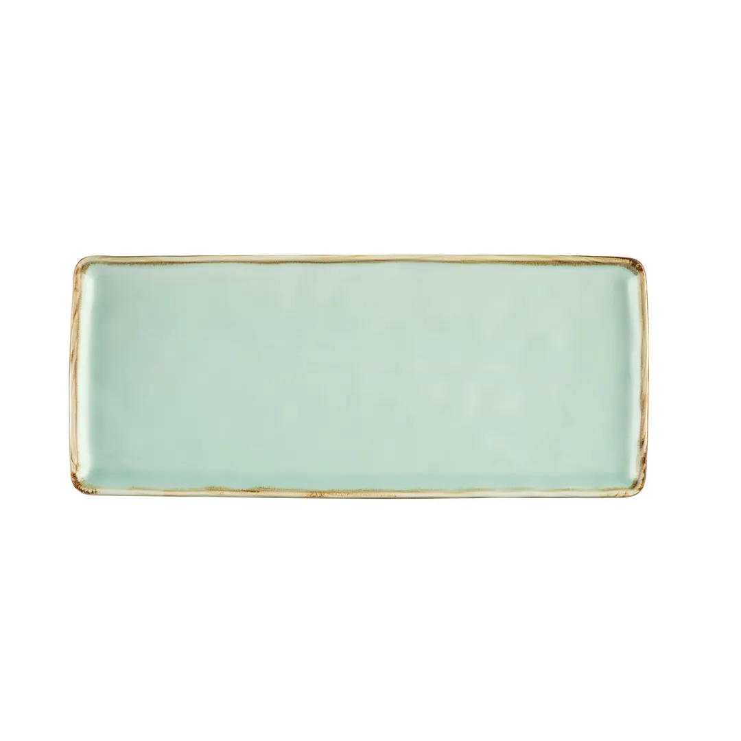 CAC China PMS-RT41-G Platter, 14" L x 6" W x 1/2" H Porcelain Light Green Reactive Glaze - Dozen