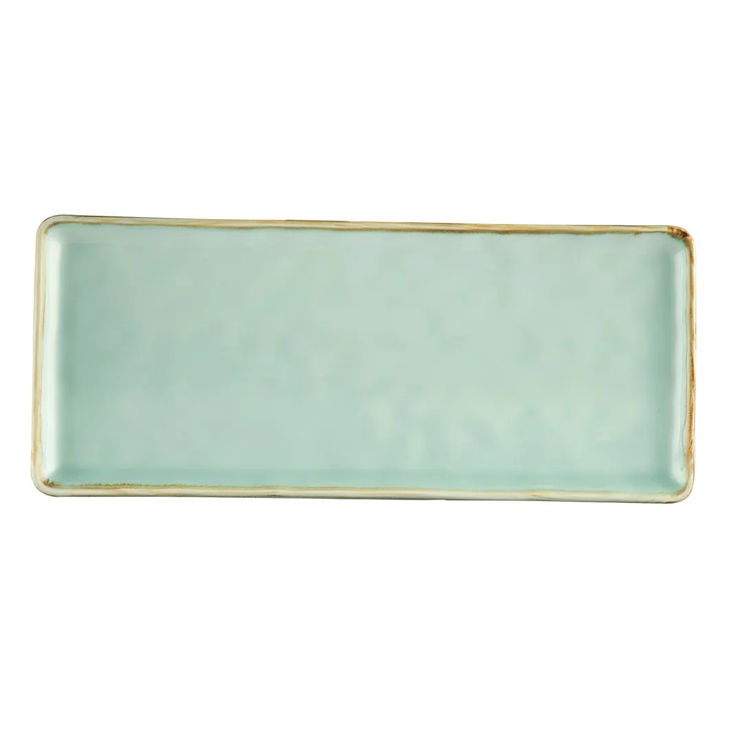 CAC China PMS-RT61-G Platter, 16" L x 6-3/4" W x 5/8" H Rectangular Porcelain Glaze Green - Dozen