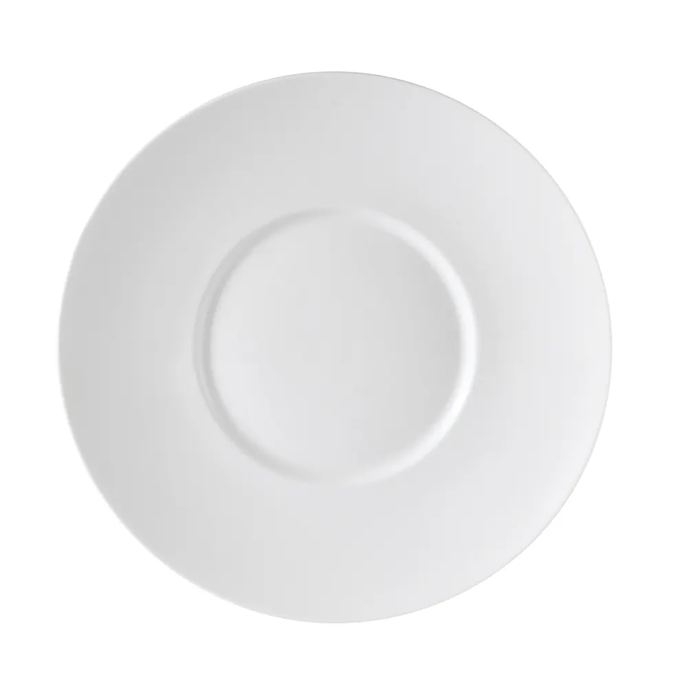 CAC China PS-21 Plate, 12" Dia x 1-1/8" H, Wide Rim, Bone White Porcelain, Dishwasher Safe - Dozen